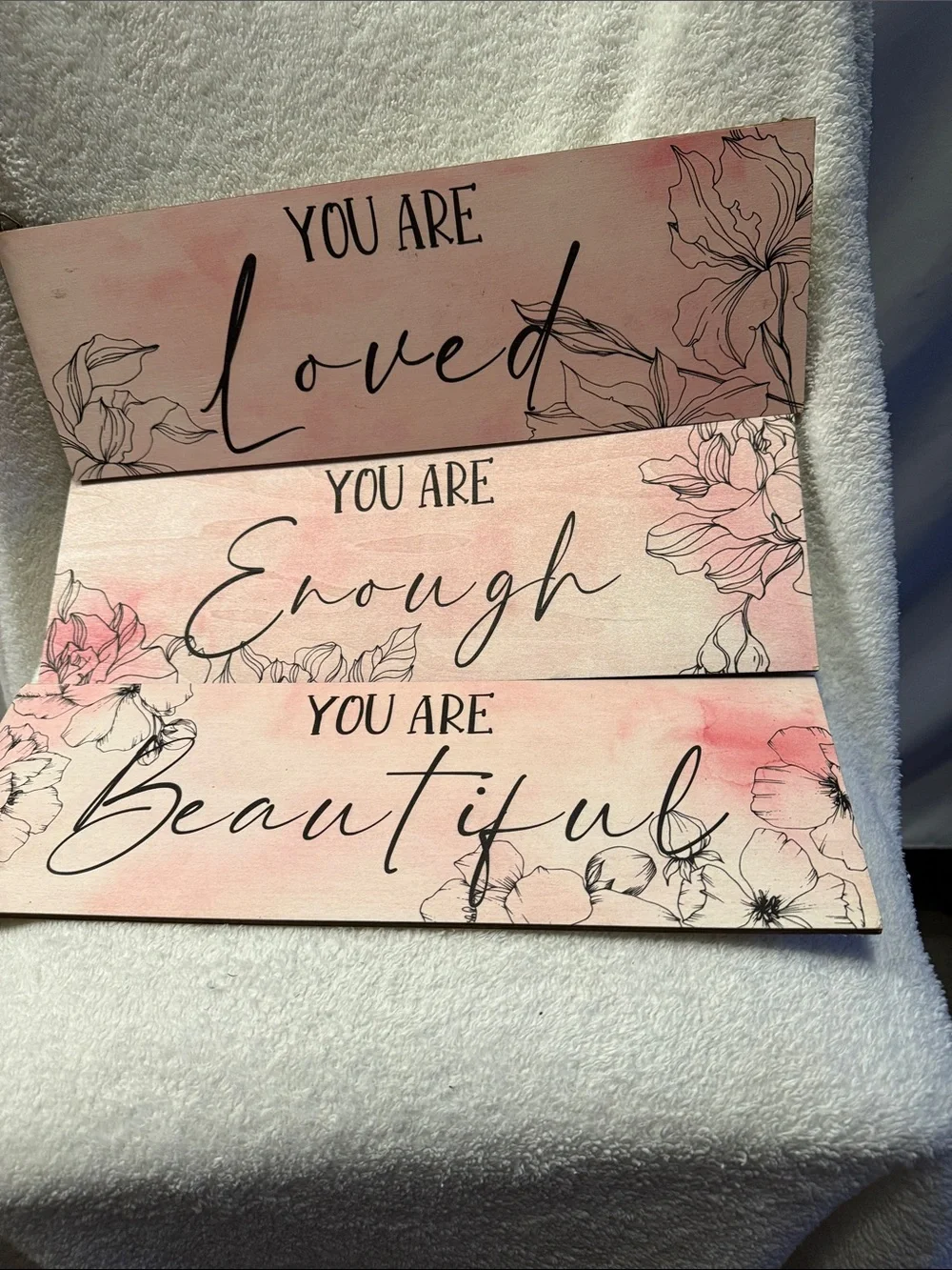 You Are Loved / Enough / Beautiful Pink Wall Art Trio
